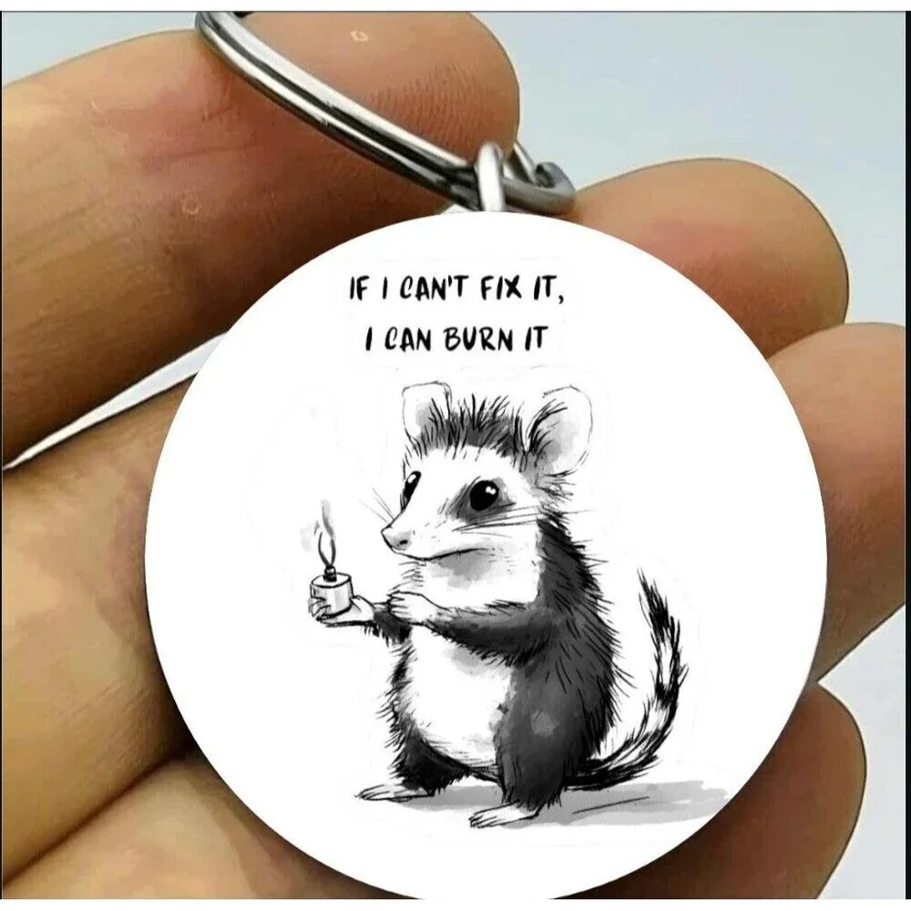 Angry Pussum Can't Fix It Burn It Funny Anime Cartton Stainless Keychain Art